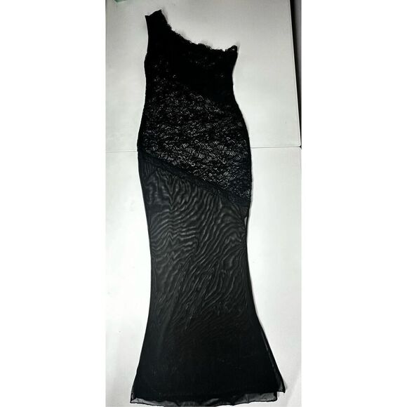 Dreamgirl Black Stretch Lace Asymmetrical One Shoulder Chemise Sz M See Notes - Picture 6 of 16